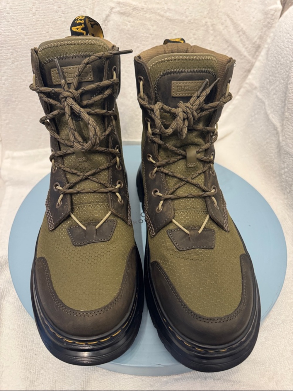 Dr. Martens Tarik Olive Green and Brown Lace-Up Combat Boots - Picture 2 of 6